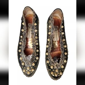 Vintage El Vaquero Black Gold Crystals Shoes Flats Ballet Loafers 80s 90s 37-7